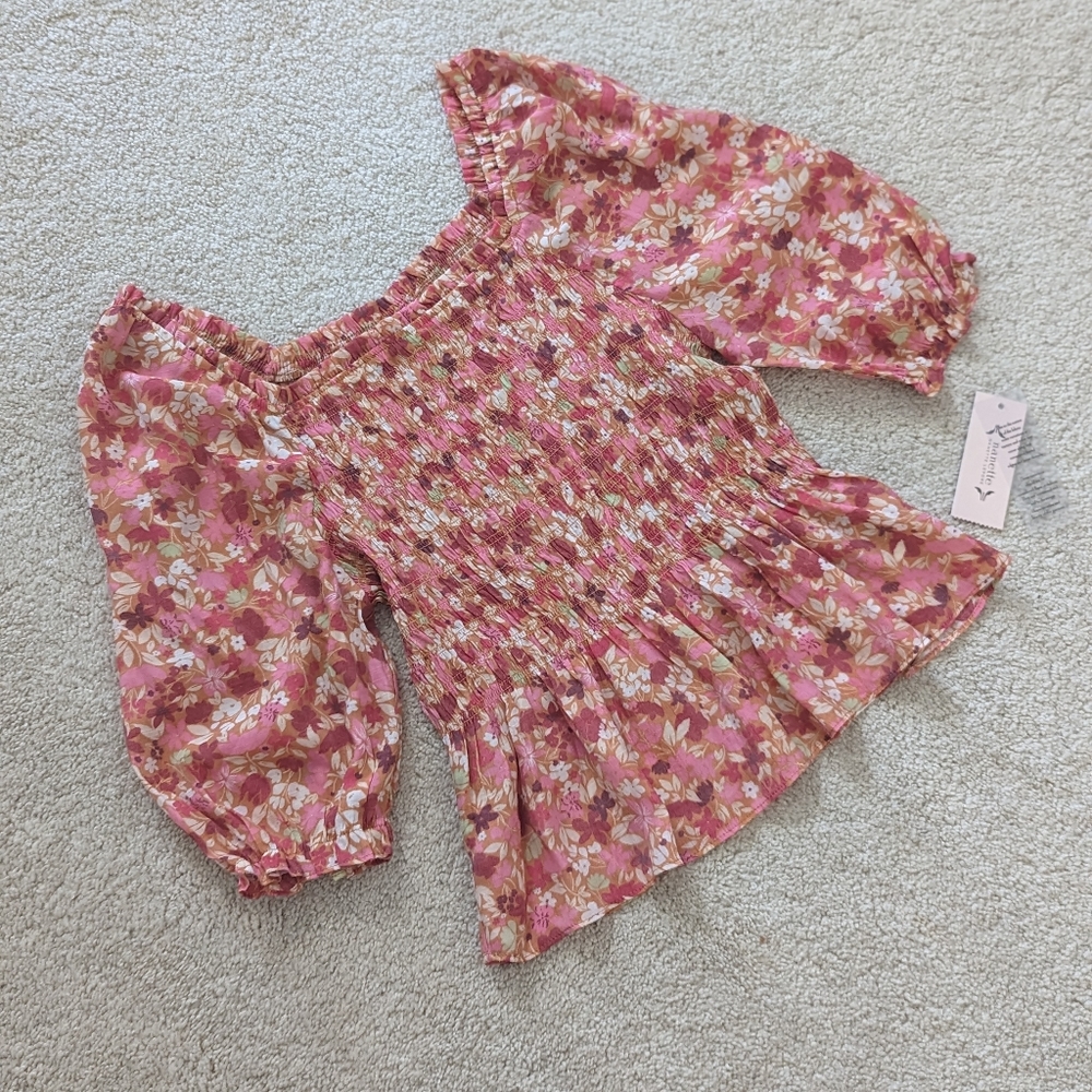 Nanette Lepore pink orange floral blouse with pouffy sleeves XS NWT